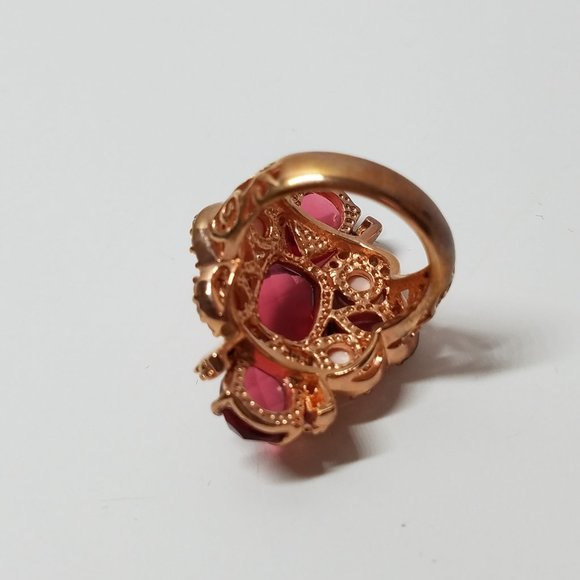 Angelique De Paris Women's Gold Plated Set of Long Red Earrings and Ring Size 6 - Picture 9 of 16